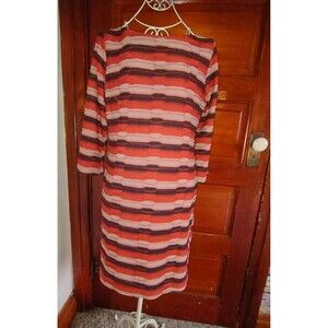 Sz 16 Lined Maroon Camel Black Long Sleeve Bodycon Sheath Dress Textured